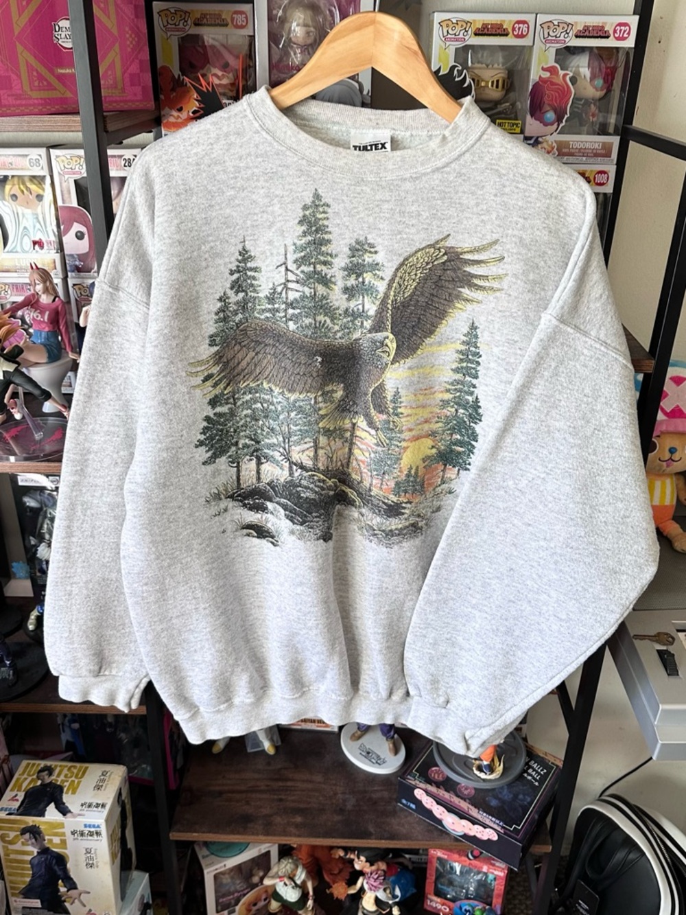 Vintage Eagle Nature Sweatshirt Gray Tultex USA Graphic Men’s XL Faded